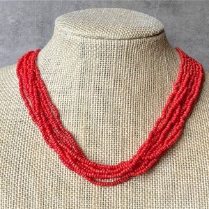 Multistrand Orange Glass Seed Bead Necklace Adjustable Size